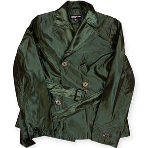Vintage Metallic Green Short Trench Coat. Size S. EUC